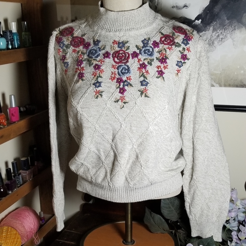 Alfred Dunner Embroidered Knit Mock Turtleneck